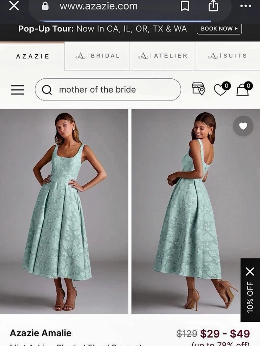 Azazie Amalie Floral A-Line Midi Dress in Green